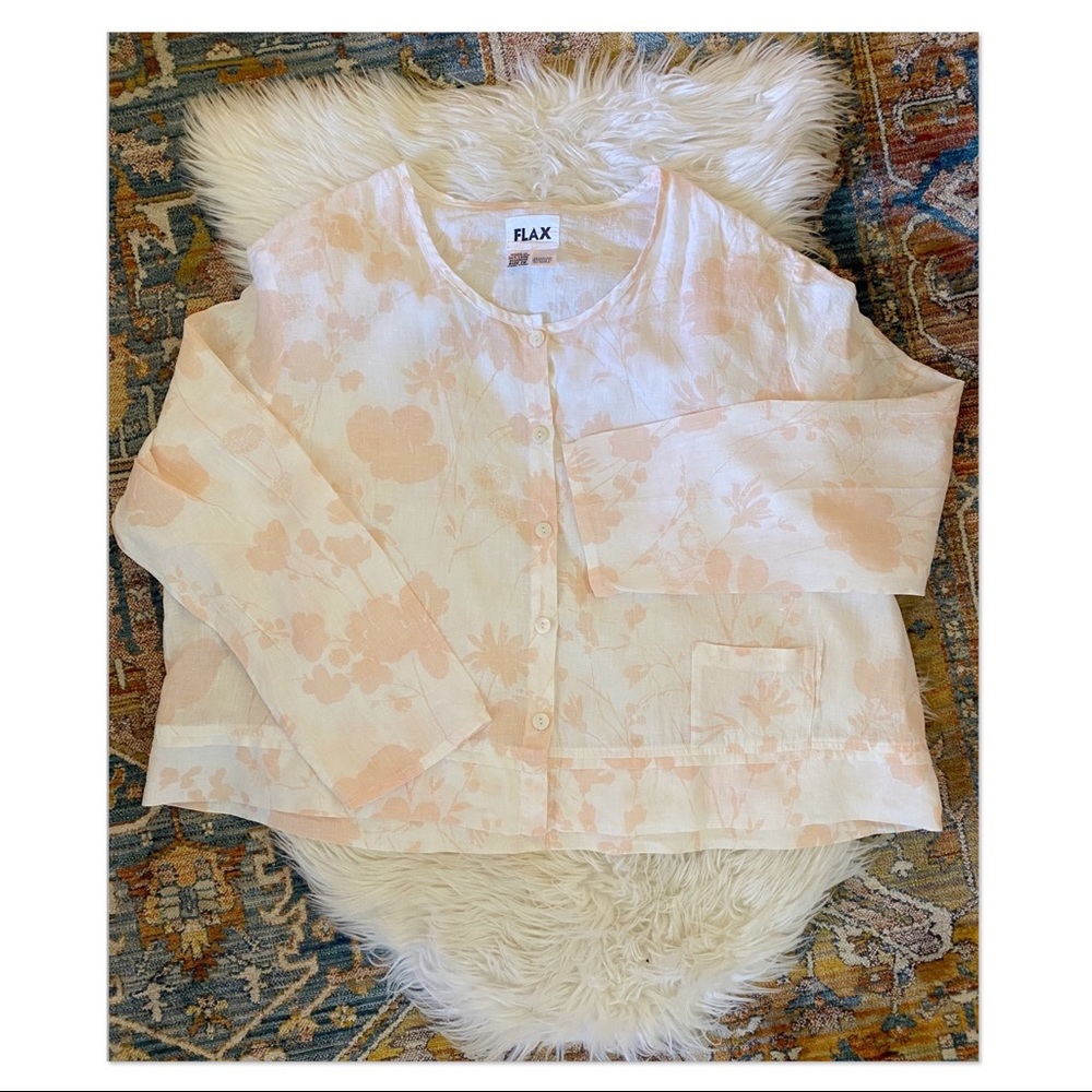 Flax Linen Pink/Peach Floral Blouse Size 2G (22/24)